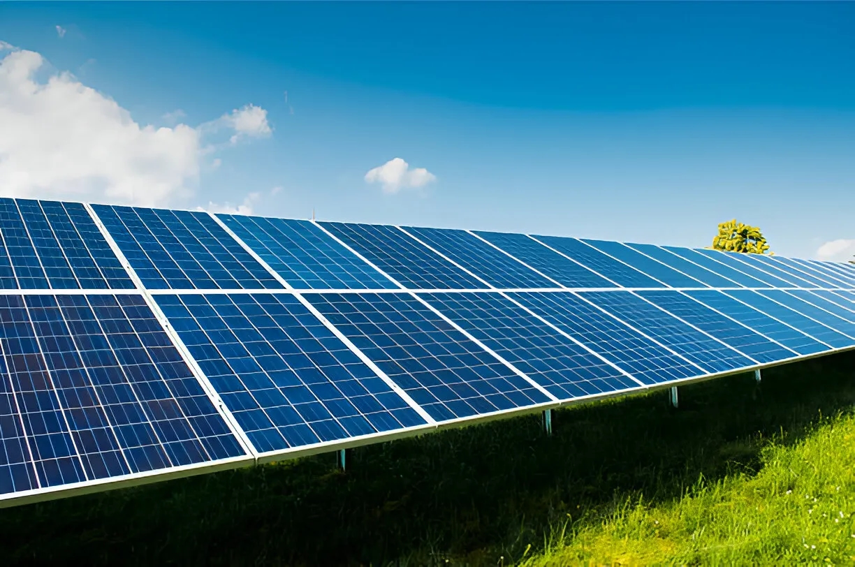 solar panels on scenic background