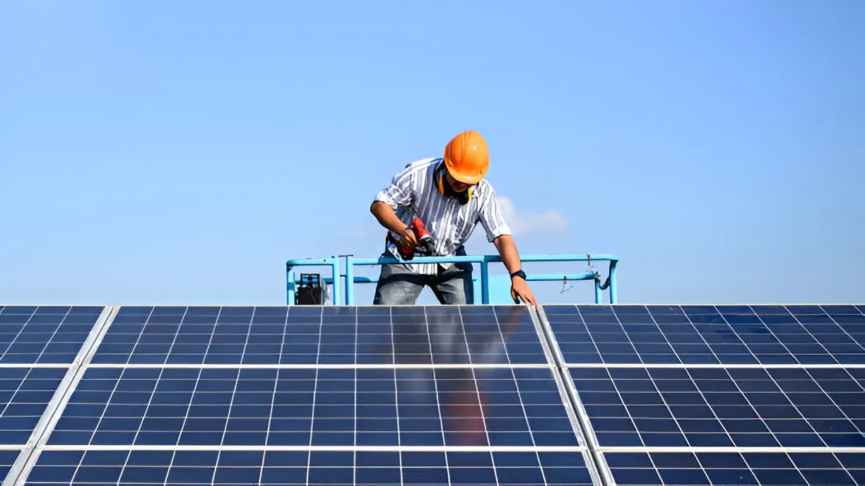 solar panels on scenic background