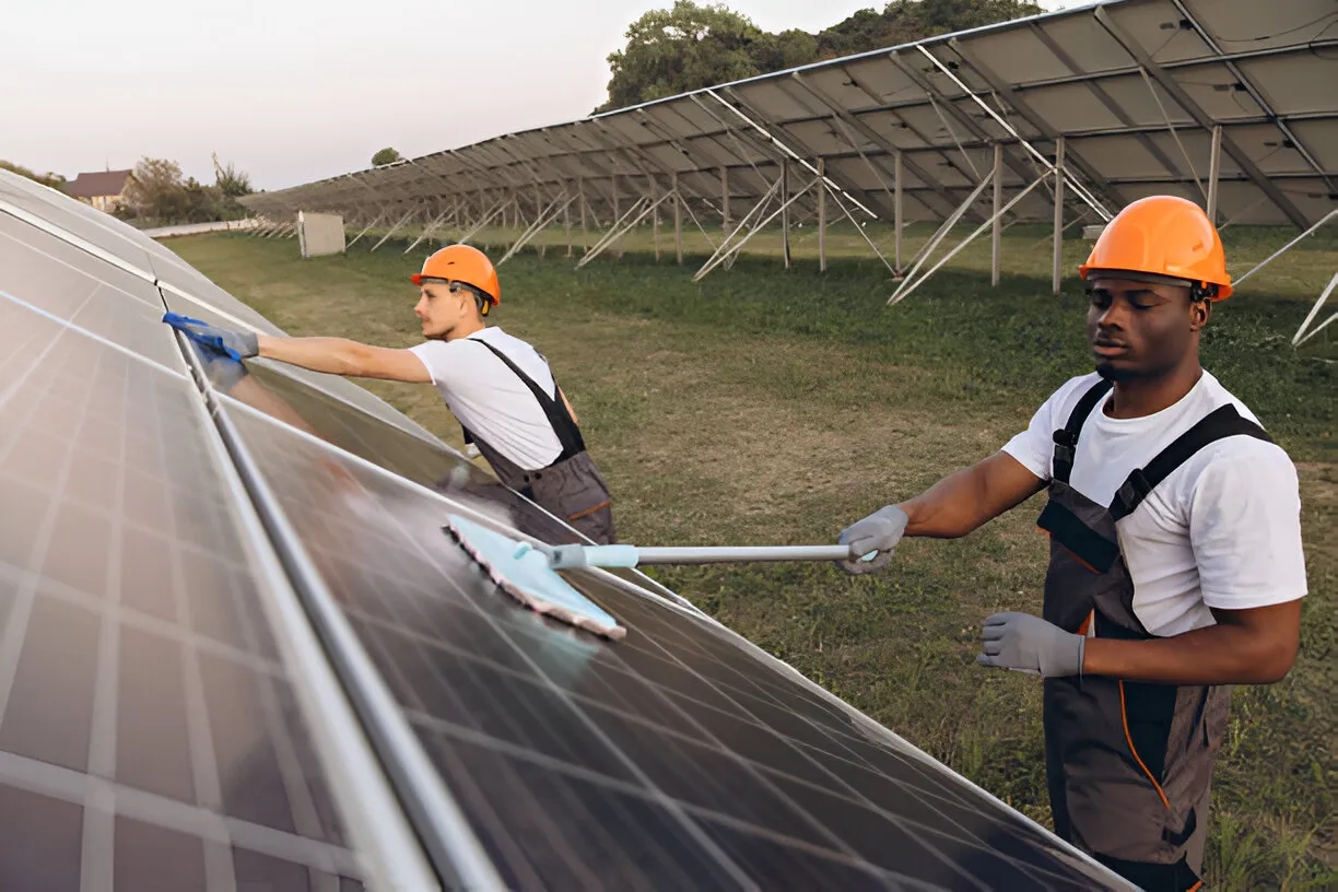 solar panels on scenic background