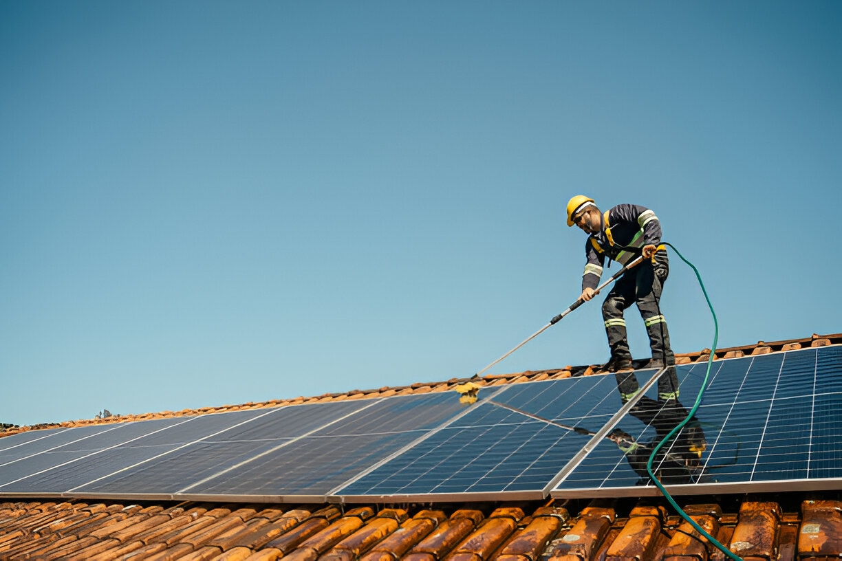 solar panels on scenic background